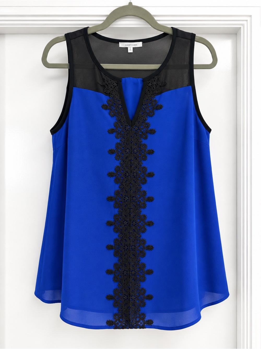 41 Hawthorn Cobalt Blue Sleeveless Camisole with Black Lace Yoke, Size S